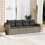 vidaXL Salon de jardin 4 Pièces avec coussins gris résine tressée