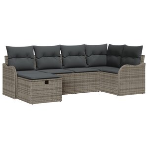 Ensemble de Canapé de Jardin 6 Pièces avec Coussins en Rattan Poly Gris