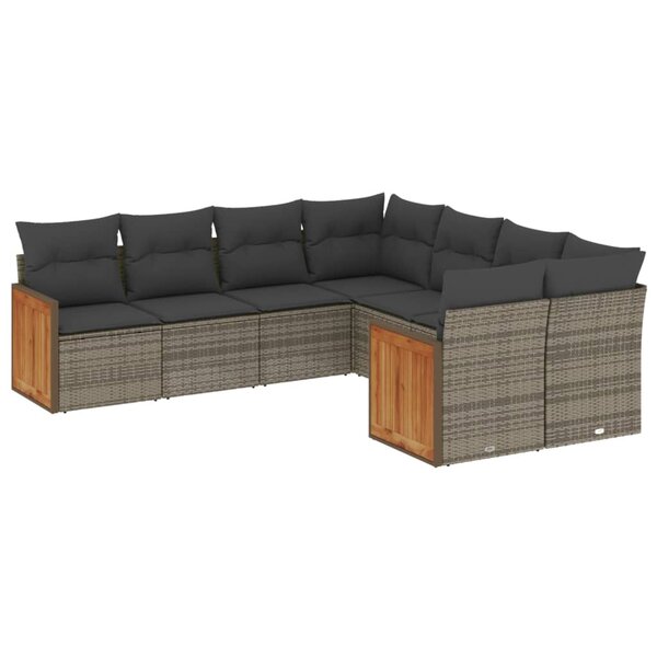 vidaXL Salon de jardin 8 Pièces avec coussins gris résine tressée