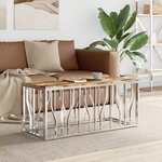 vidaXL Table basse argenté acier inoxydable/bois massif récupération