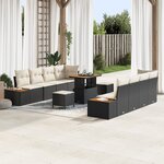 Set de Sofa de Jardin vidaXL 11 pièces avec Coussins - Noir Poly Rotin Acacia