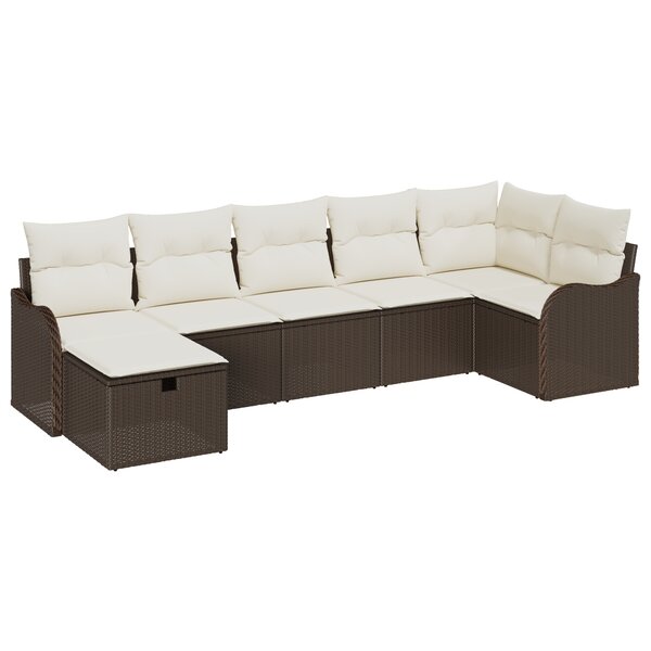 Ensemble de canapé de jardin 7 pièces vidaXL avec coussins en poly rotin marron