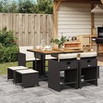 vidaXL Ensemble à manger de jardin 9Pièces coussins noir résine tressée