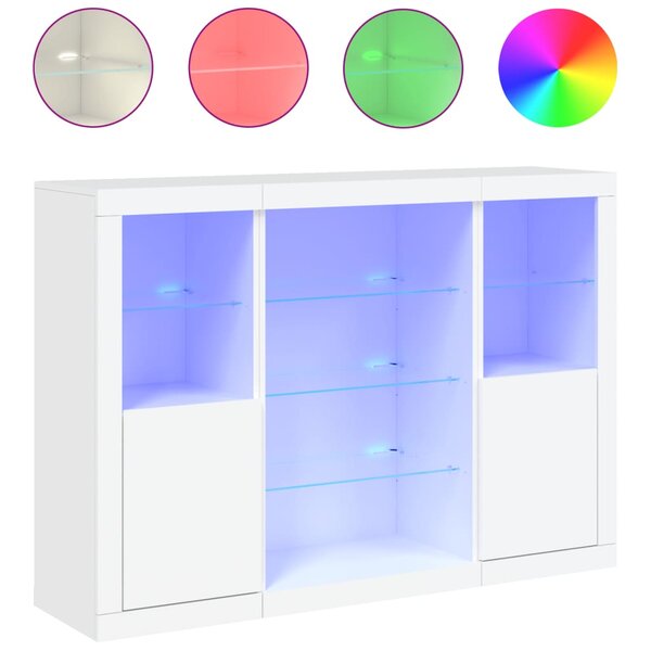 vidaXL Buffets avec lumières LED 3 Pièces blanc bois d'ingénierie