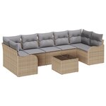 Ensemble de canapé de jardin de 8 pièces avec coussins Beige Poly Rattan