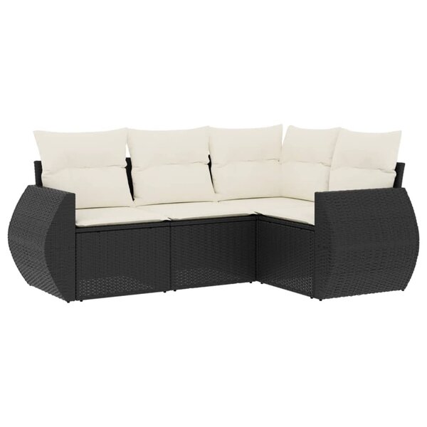 vidaXL Salon de jardin 4 Pièces avec coussins noir résine tressée
