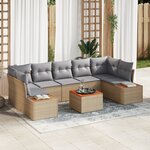 Ensemble de Canapé de Jardin 8 Pièces avec Coussins Beige Rattan Acacia