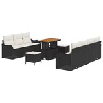 Canapé de Jardin de 10 pièces vidaXL avec Coussins en Poly Rotin Noir Acacia