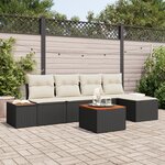 Ensemble de Canapés de Jardin 6 pièces avec coussins Noir Poly Rotin Acacia