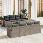 Ensemble de Canapé de Jardin 9 Pièces avec Coussins Gris Poly Rattan Acacia