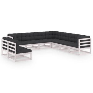 vidaXL Salon de jardin 9 Pièces avec coussins Blanc Bois de pin massif
