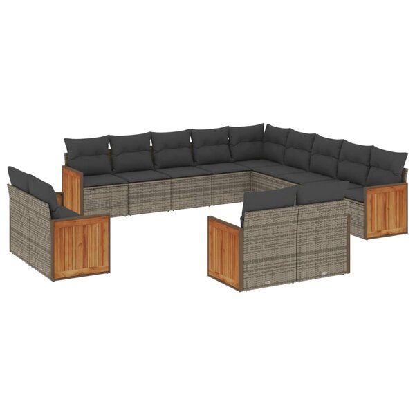vidaXL Salon de jardin avec coussins 13 Pièces gris résine tressée