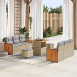 Ensemble de Canapé de Jardin de 9 Pièces avec Coussins Beige Poly Rattan Acacia