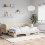 vidaXL Lit de jour avec gigogne et matelas crème 90x200 cm tissu
