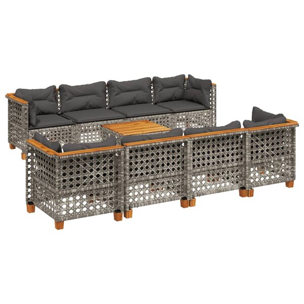 vidaXL Salon de jardin 9 Pièces avec coussins gris résine tressée