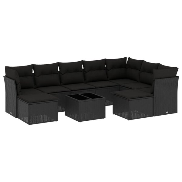 vidaXL Salon de jardin 10 Pièces avec coussins noir résine tressée