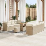 Ensemble de Canapé de Jardin 11 pièces avec Coussins Beige Poly Rattan