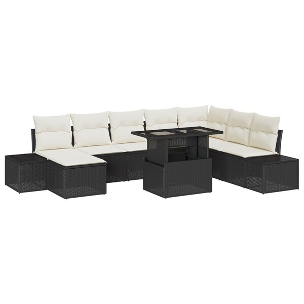 vidaXL Ensemble de canapé de jardin 9 pièces avec coussins Rattan Noir