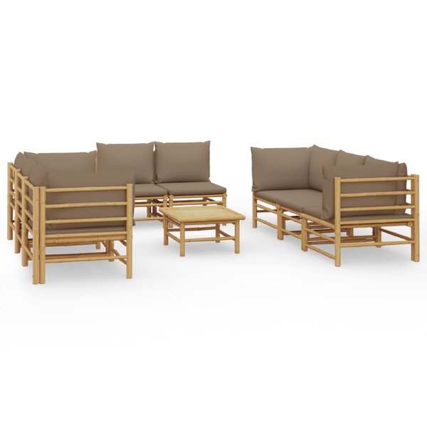vidaXL Salon de jardin 9 Pièces avec coussins taupe bambou