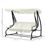 Balancelle de jardin 3 places convertible toit inclinaison réglable 2 tablettes support 2L x 1 2l x 1 64H m métal époxy noir polyester crème