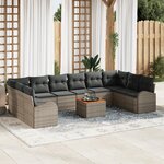 vidaXL Ensemble de Canapé de Jardin 11 Pièces avec Coussins Gris Poly Rattan Acacia