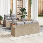 vidaXL Ensemble de Canapé de Jardin de 6 Pièces avec Coussins Beige Poly Rattan Acacia