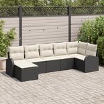 Ensemble de Canapé de Jardin 7 Pièces avec Coussins Poly Rattan Noir