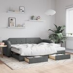 vidaXL Lit de jour avec gigogne et tiroirs gris foncé 90x190 cm tissu