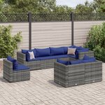 vidaXL Salon de jardin 8 Pièces avec coussins Gris Résine tressée