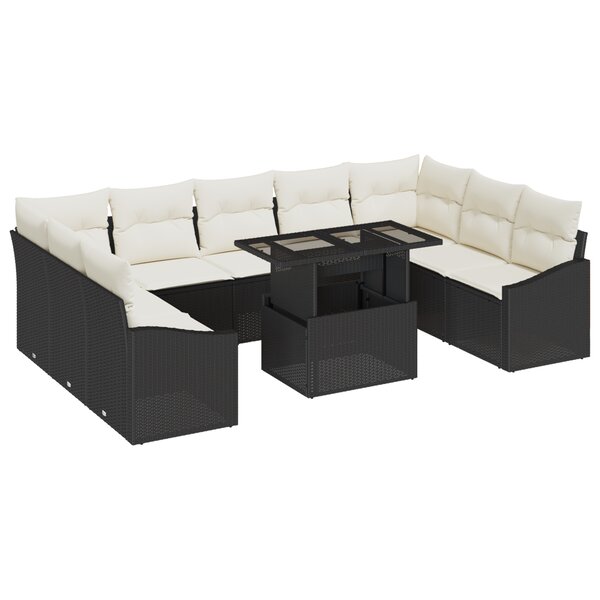 vidaXL Ensemble de jardin 10 pièces avec coussins Noir Poly Rattan