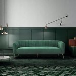 Canapé rétro - 3 places - Velours bleu vert - Style chic - 207 x 87 x 77 cm - MATHIS - Structure bois massif