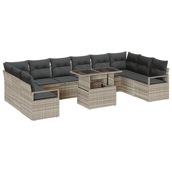 Ensemble de canapé de jardin vidaXL 11 pièces avec coussins Gris clair Poly Rotin