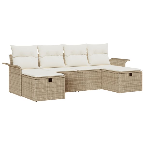 vidaXL Ensemble de canapé de jardin 6 pièces avec coussins beige en rotin poly