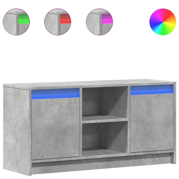 vidaXL Meuble TV avec LED gris béton 100x34x50 cm bois d'ingénierie