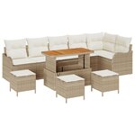 Ensemble de canapés de jardin 10 pièces avec coussins Beige Poly rotin Acacia