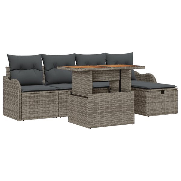 vidaXL Ensemble de Canapés de Jardin de 6 Pièces avec Coussins Gris Poly Rattan