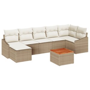 vidaXL Ensemble de canapés de jardin de 8 pièces avec coussins beige poly rattan acacia