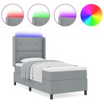 Lit Box Spring vidaXL avec matelas et lumière LED Gris clair 100x200 cm Tissu