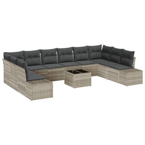 vidaXL Ensemble de canapé de jardin de 11 pièces avec coussins gris poly rotin