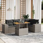 vidaXL Salon de jardin 6 Pièces avec coussins gris résine tressée