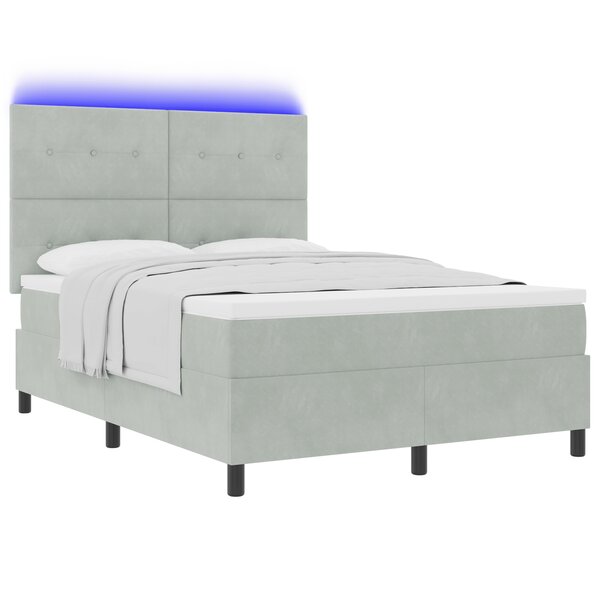 Lit à ressorts vidaXL avec matelas et lumière LED Gris clair 140x200 cm Velours