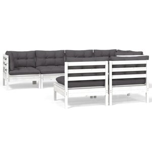 vidaXL Salon de jardin 7 Pièces avec coussins Blanc Bois de pin massif