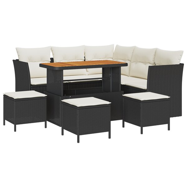 Ensemble de Canapés de Jardin 9 Pièces avec Coussins Noir Rattan PE Acacia