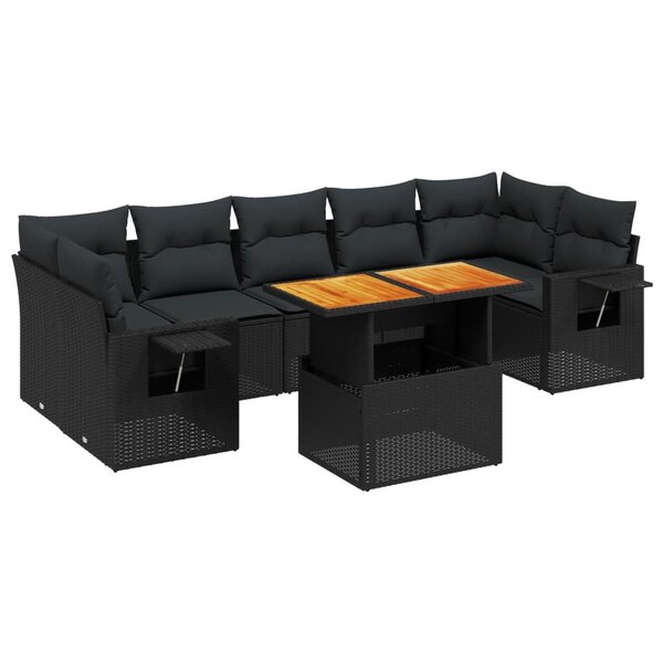 vidaXL Salon de jardin 8 Pièces avec coussins noir résine tressée