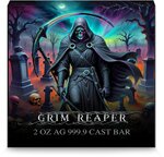 Pièce de monnaie en Argent g 62.2 (2 oz) Millésime 2024 Cast Bar GRIM REAPER