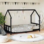 vidaXL Cadre de lit pour enfants noir 90x200 cm bois de pin massif