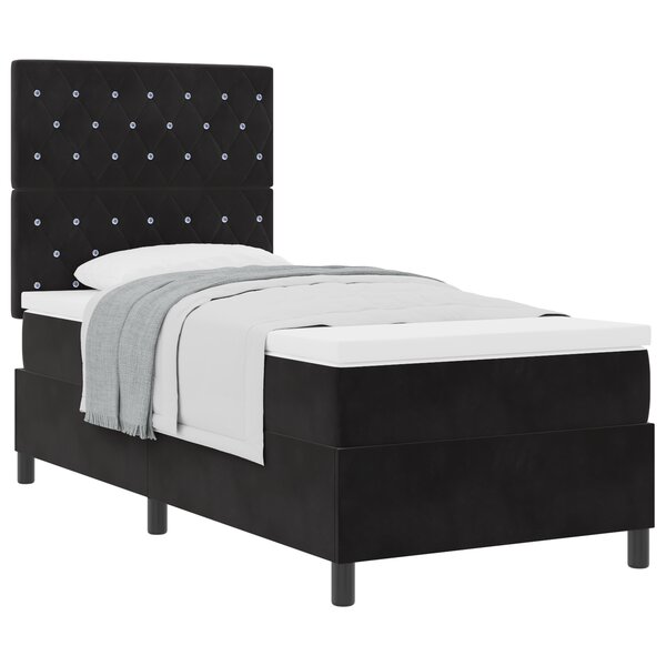 Lit Box Spring vidaXL avec Matelas Noir 90x200 cm Velours