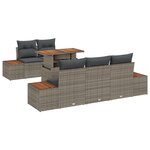 Ensemble de canapé de jardin 6 pièces avec coussins gris en poly rotin