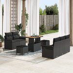 Set de Sofa de Jardin vidaXL 8 Pièces avec Coussins Noir Poly Rattan Acacia