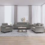 vidaXL Ensemble de canapés 3 Pièces coussins Gris foncé Tissu microfibre